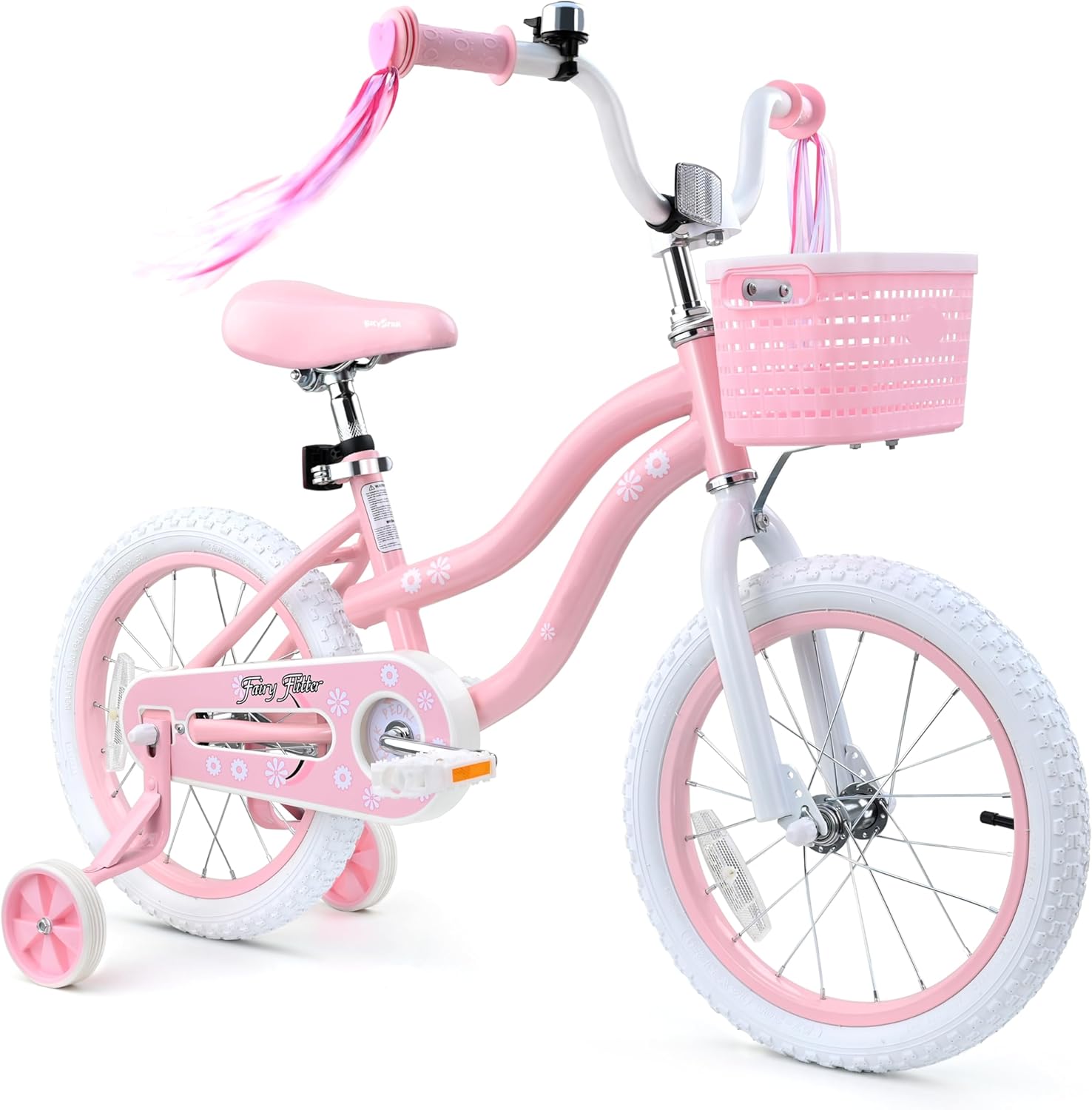 bicystar Girls Bike for Kids Ages 2-5 Years, 12 14 16 18 Inch Kids Bike with Training Wheels, Basket & Streamers, Pink Little Girls Bicycle with Coaster Brake, Birthday Gift