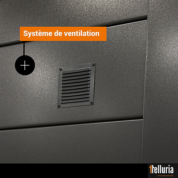 Abri de jardin en acier de 8,9 m² anthracite Classico 3030 avec auvent de 10,2 m² large fermé - TELLURIA