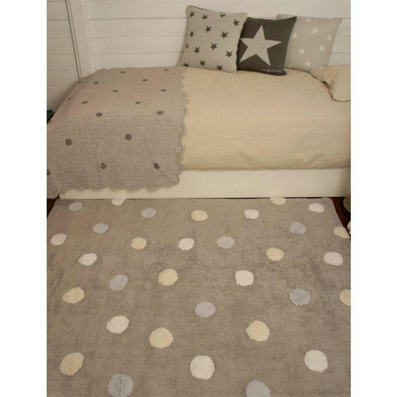 POIS - Tapis coton motif pois 3 couleurs gris-bleu 120x160