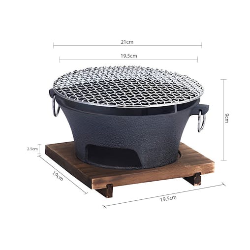 SOGA Medium Cast Iron Round Stove Charcoal Table Net Grill Japanese Style BBQ Picnic Camping with Wooden Board