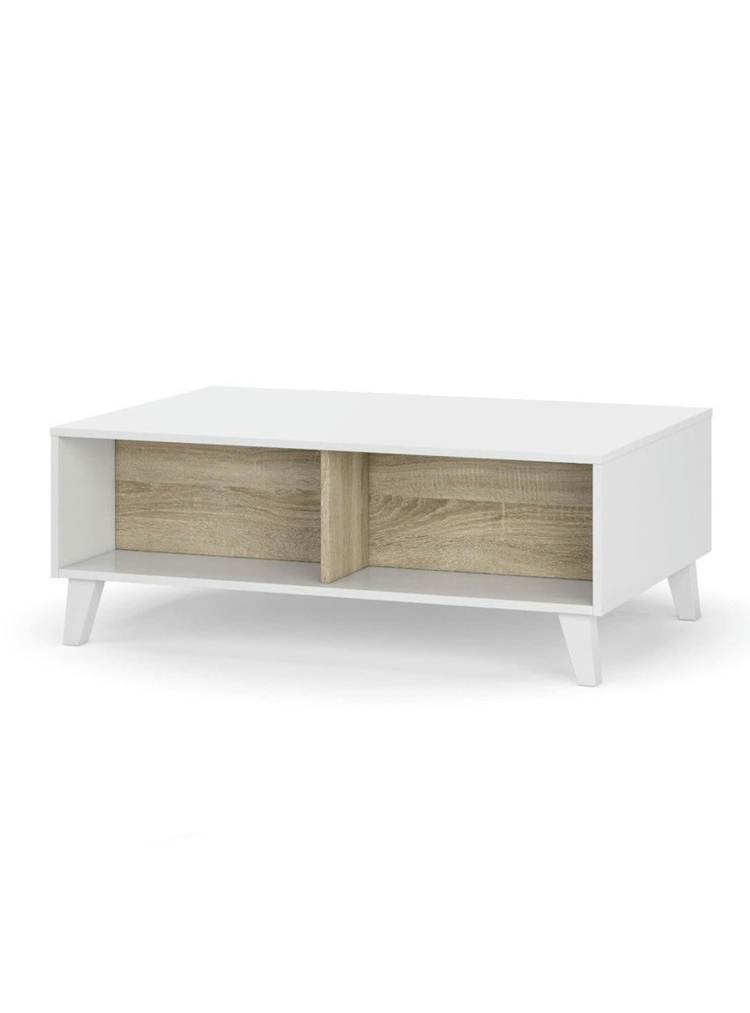 LINCOLN - Table basse blanc brillant et effet bois chêne