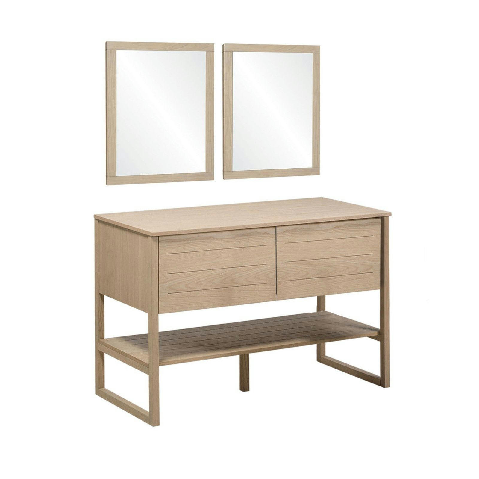 ATOLL - Meuble sous vasque plaqué chêne naturel  120cm + miroir carré