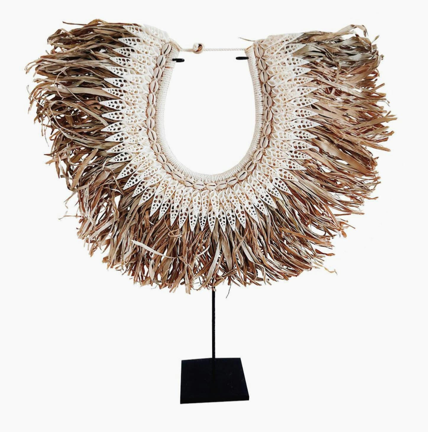 RAPHIA - Collier décoratif en raphia et coquillages, beige naturel 50x60 cm