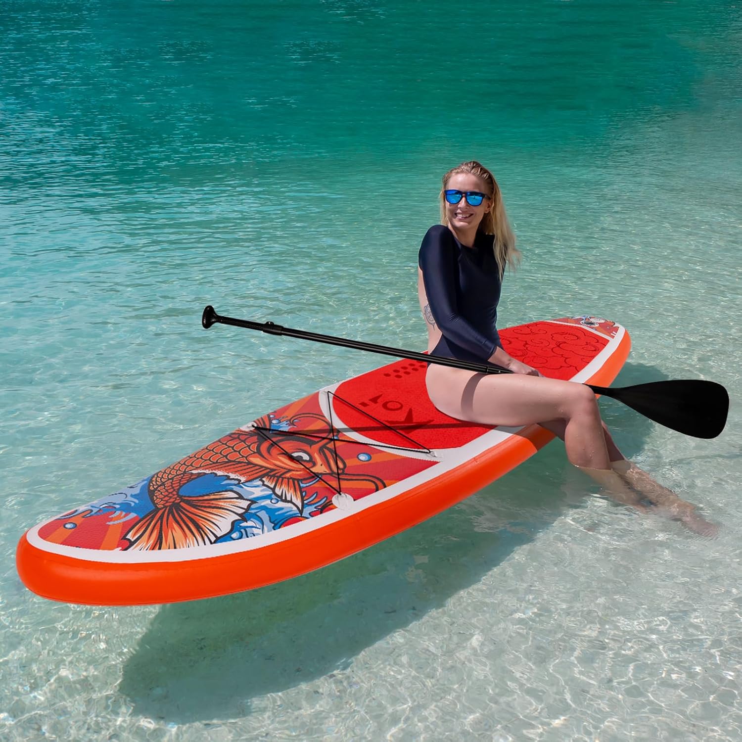 FunWater Aufblasbares Stand Up Paddle Board Surfbrett SUP Komplettes Paddleboard Zubehör Verstellbares Paddel, Pumpe, ISUP Reiserucksack, Leine, wasserdichte Tasche, Erwachsene Paddelboard