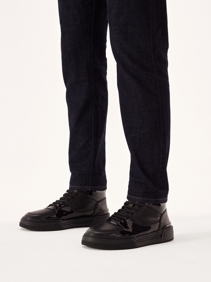 High lace-up sneakers in combined materials