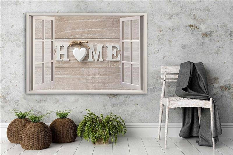 Feeby Obraz na płótnie Napis Home na jasnym drewnie 60x40