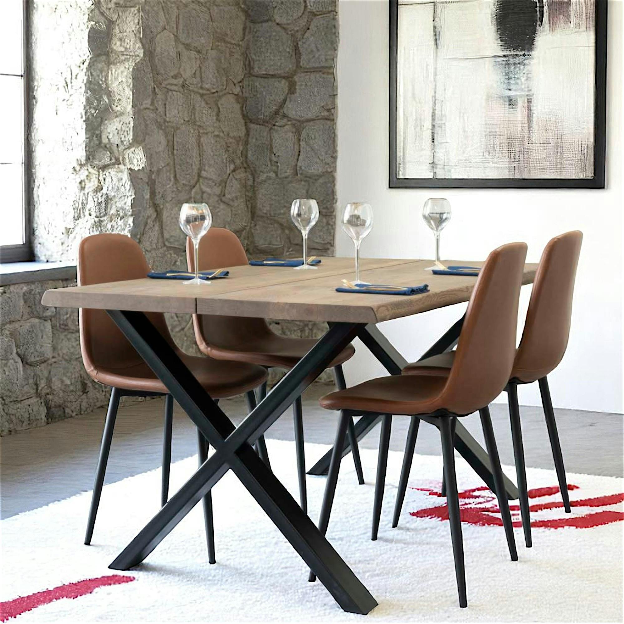 Table à rallonge en bois de chêne fumé avec bordures naturelles 140 cm SAVONE