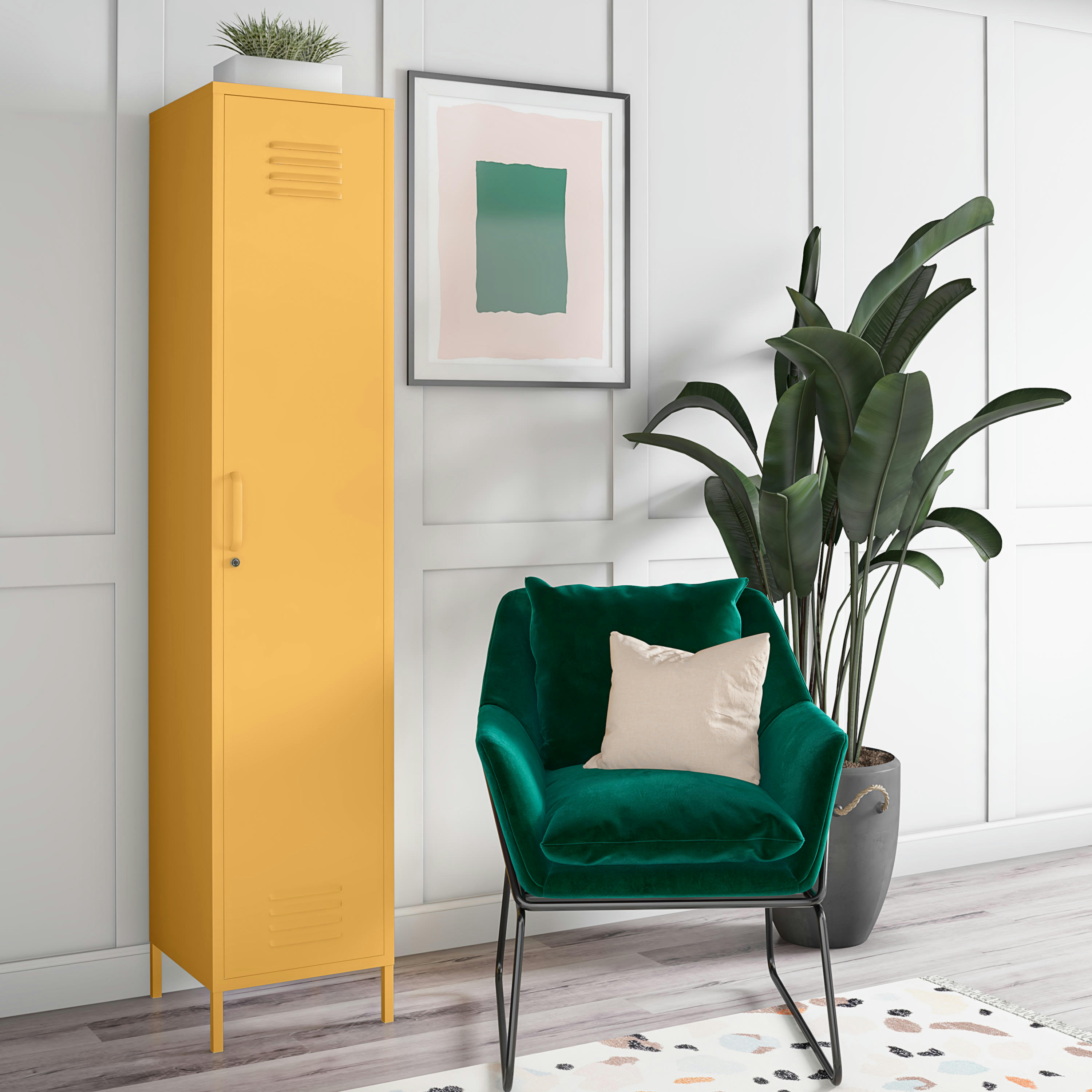 CACHE - Armoire haute avec 1 porte en métal jaune
