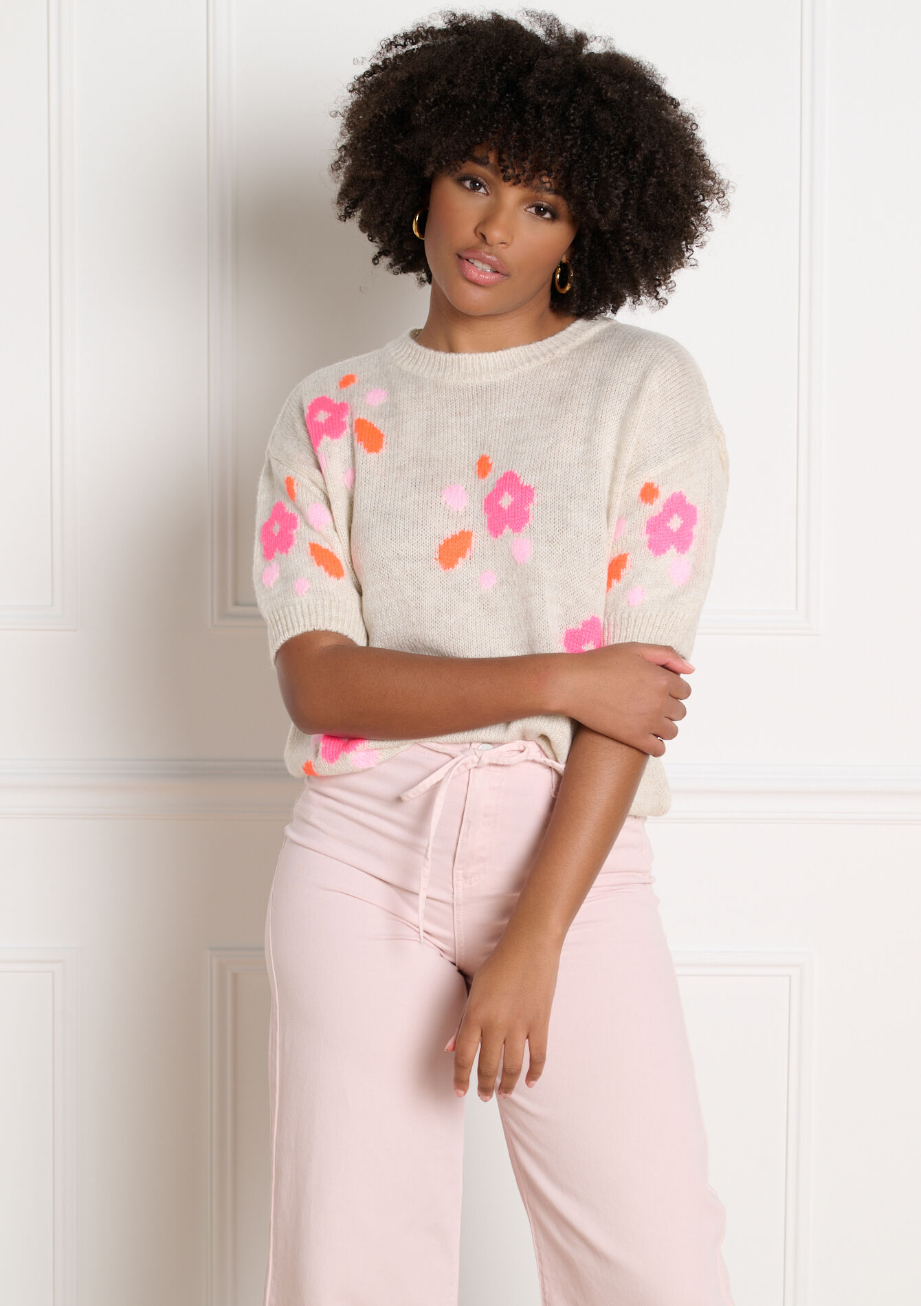 Trui met korte mouwen en motief