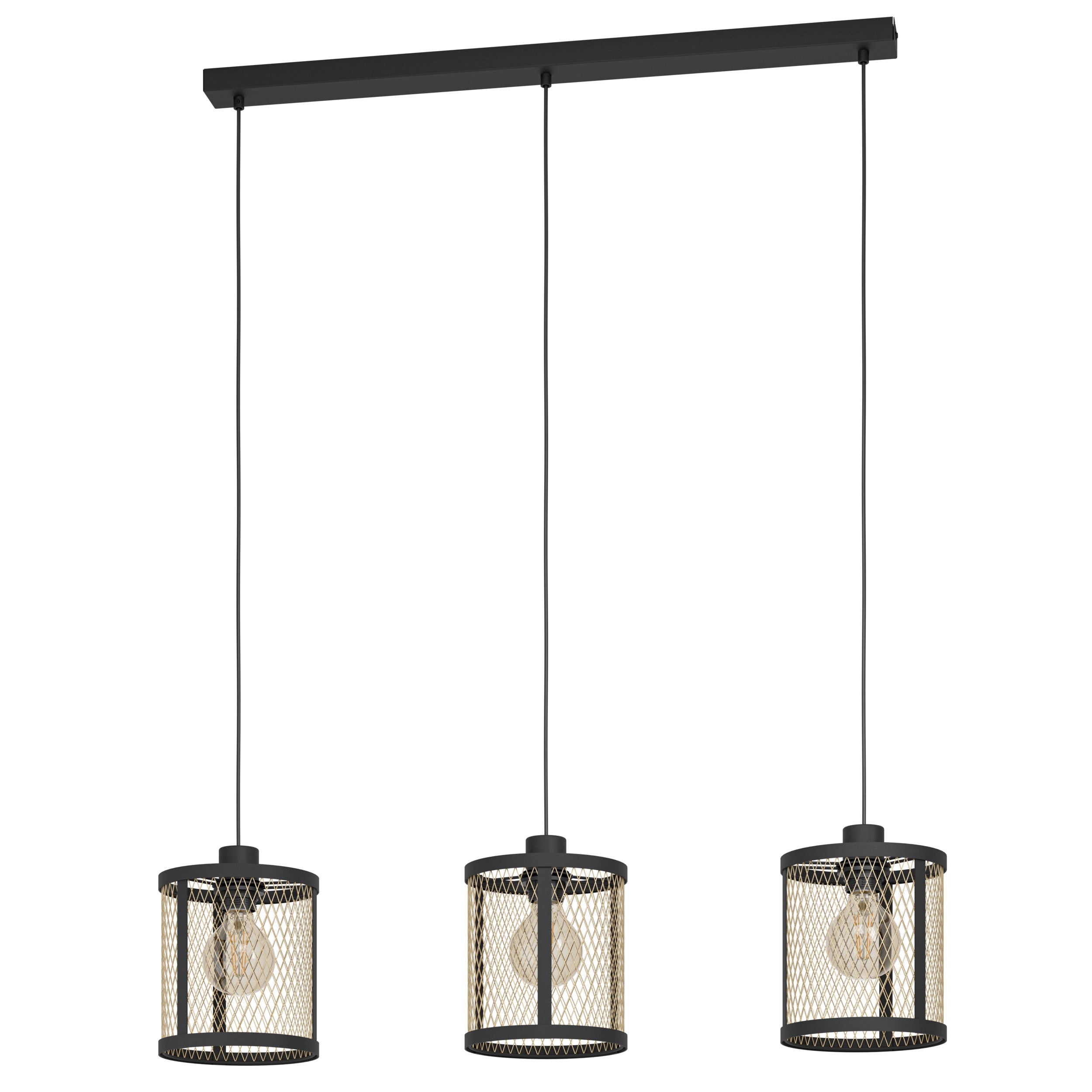 EGLO hanglamp Dellow - e27 - 3 lichts - 88 cm - zwart/geelkoper