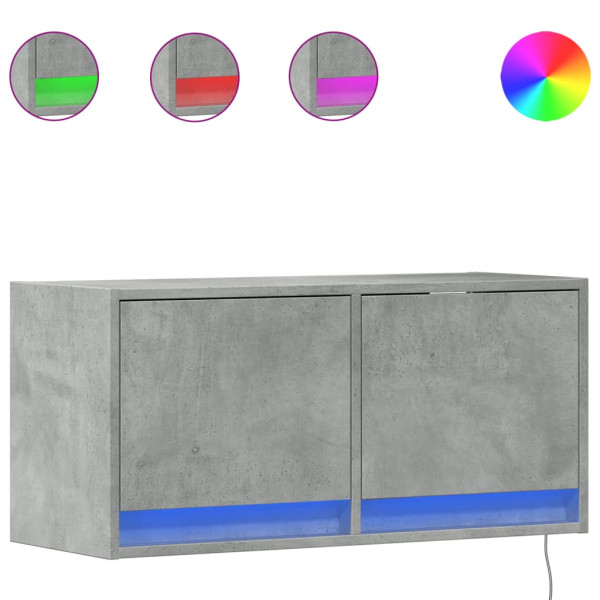 Ścienna szafka TV z LED szarość betonu 80x31x35 cm
