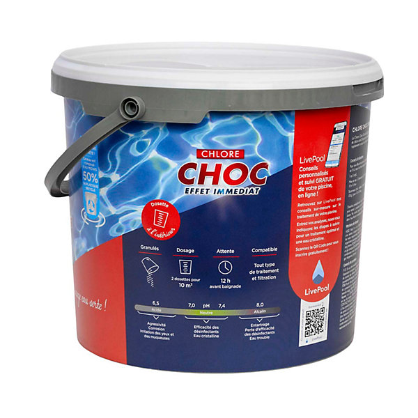 Chlore Choc Piscine - Granulés - Seau 5 kg - Chlore Rapide Effet Immediat - Edg