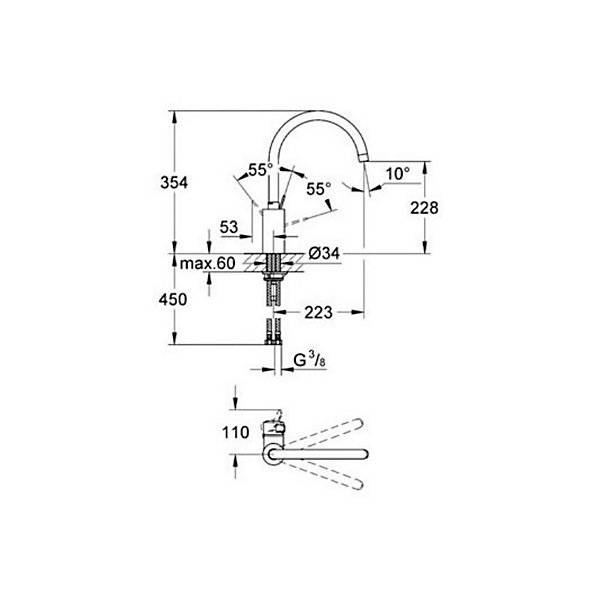 Mitigeur monocommande EUROSMART COSMOPOLITAN bec haut pour évier - GROHE - 32845002