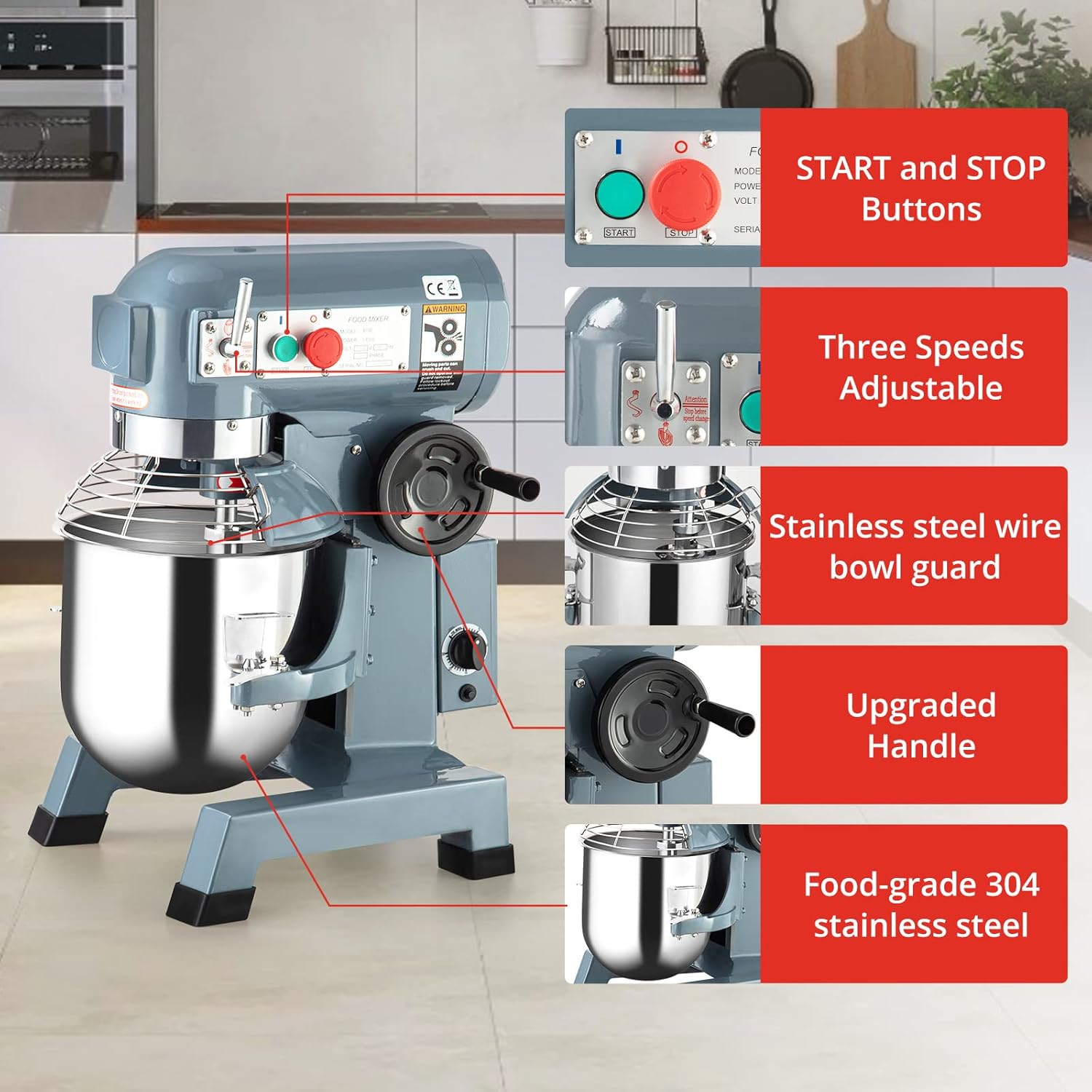 Towallmark 15QT 600W Commercial Food Mixer, 3 Speeds Adjustable, Stainless Steel Bowl Stand Mixer With Safety Guard, Premium for Bakeries Restaurants Pizzerias