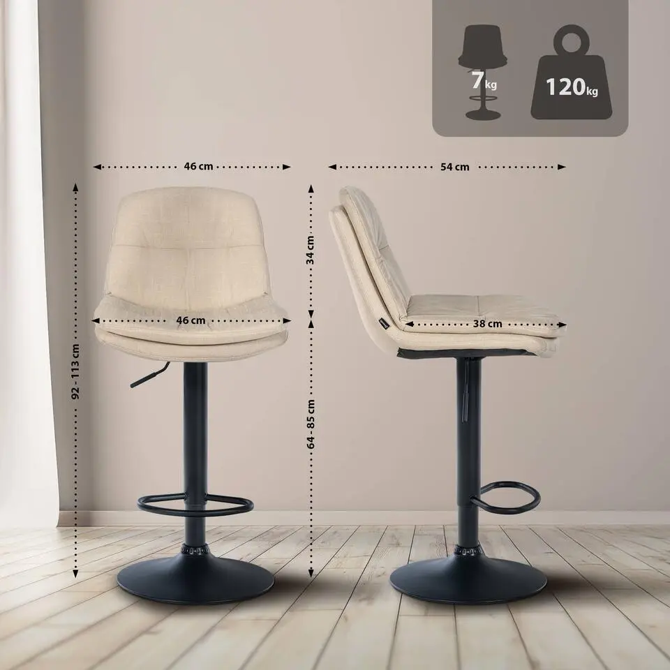 CLP Barkruk Laurel zwart Frame - Stof - creme