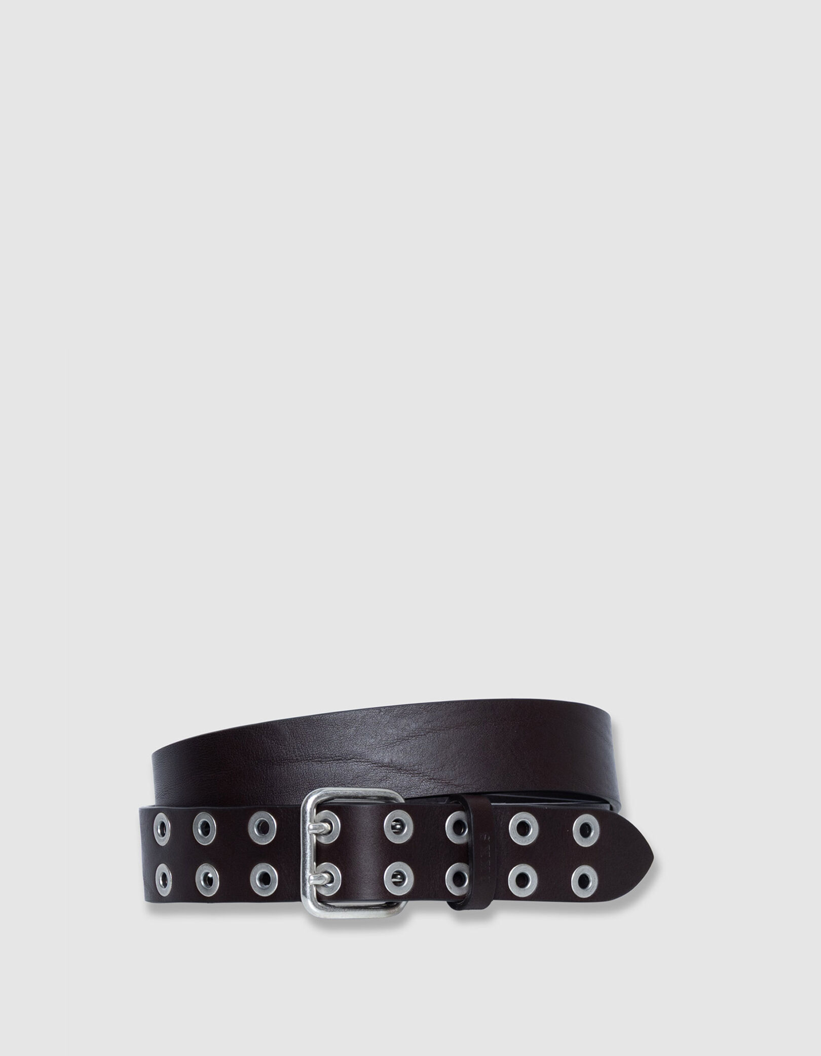 Ceinture marron cuir rivets Femme