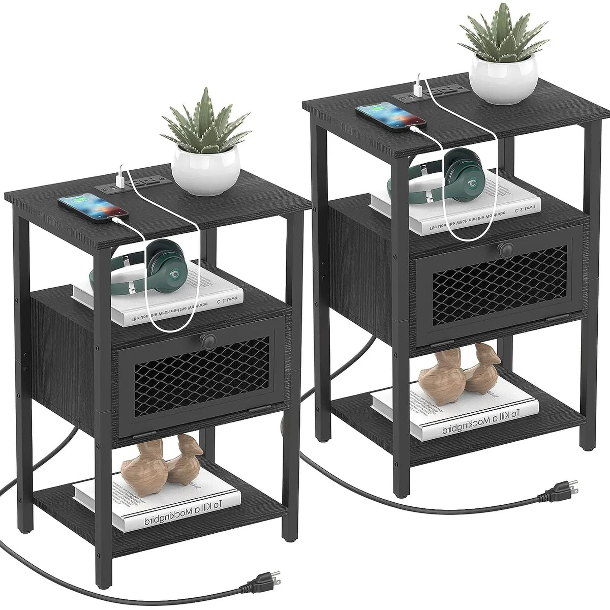 Nightstand with Charging Station, Drawer