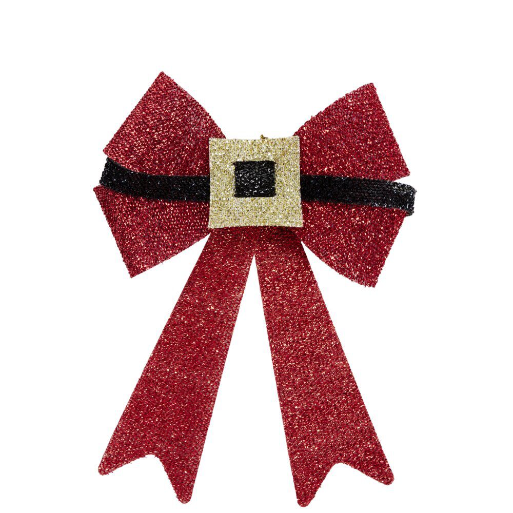 Noeud décoratif No&euml;l traditionnel plastique paillettes 9x5xH9cm (2modèles)