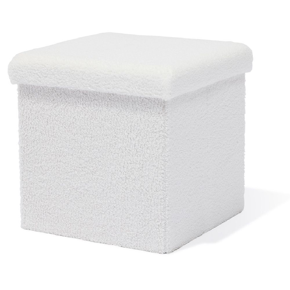 Pouf coffre Clara décor laine bouclée Blanc - L38xP38xH38 cm