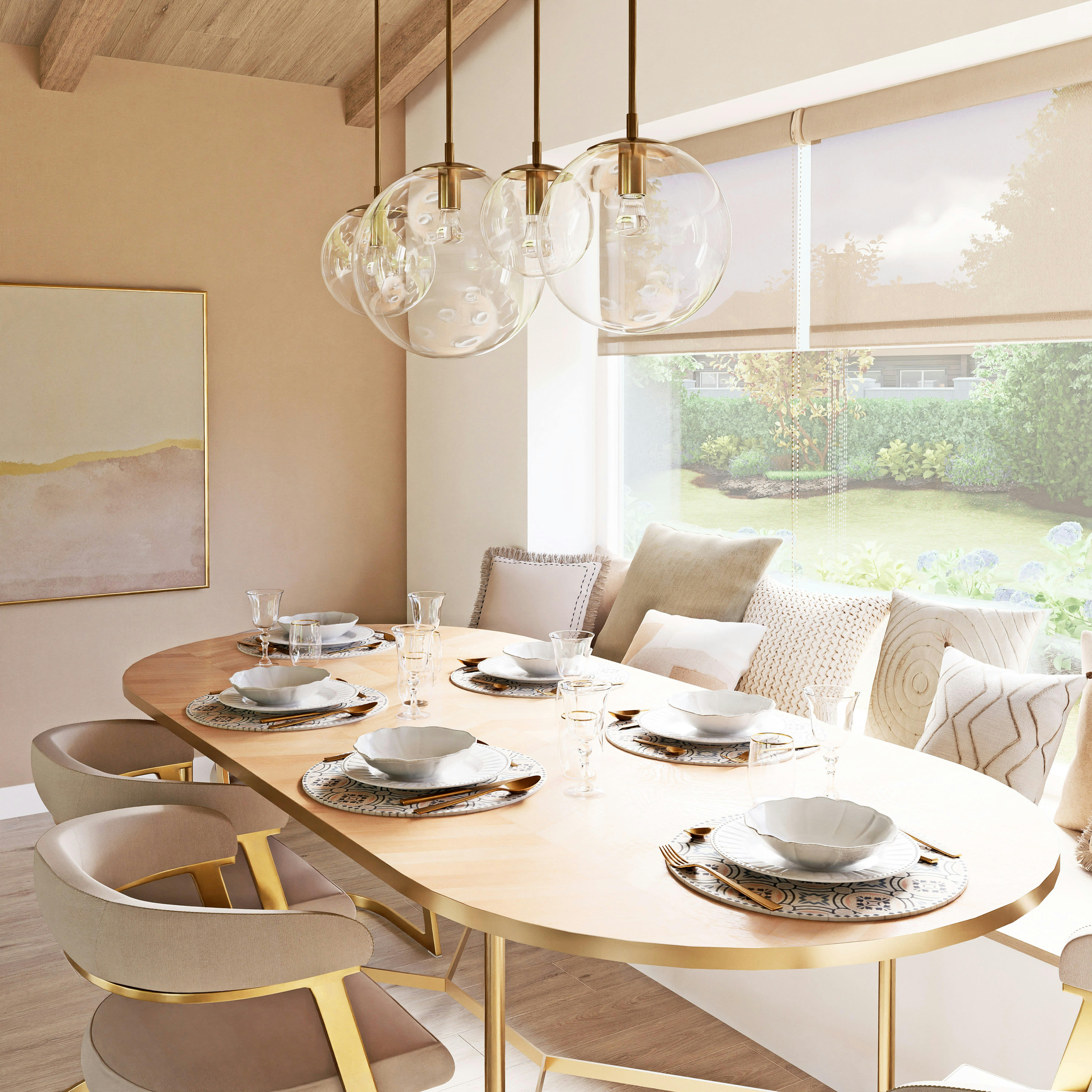 CATERINA - Set de table rond en vinyle motifs carreaux de ciment verts et écrus D38