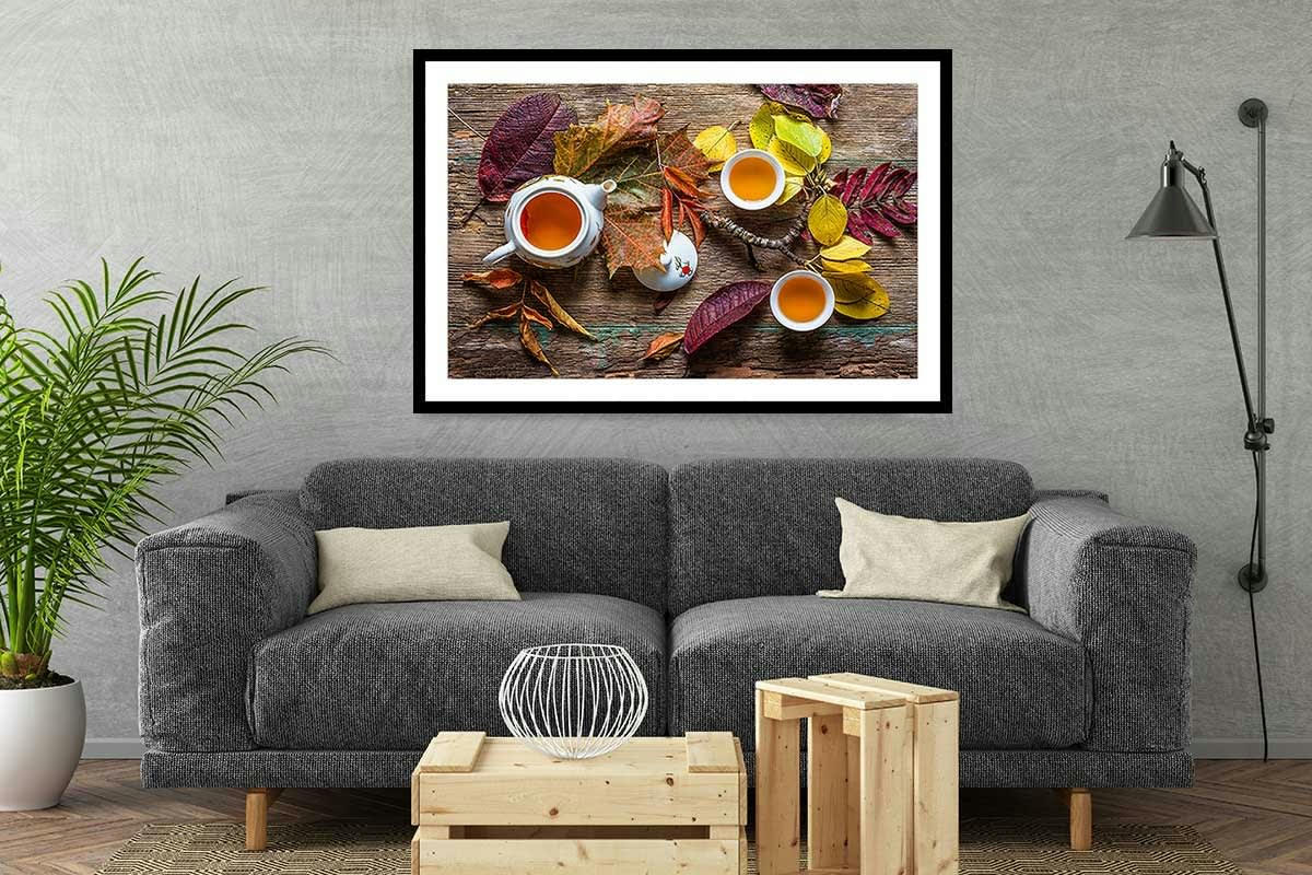 - Affiche cuisine feuille de thé avec cadre noir 30x20cm