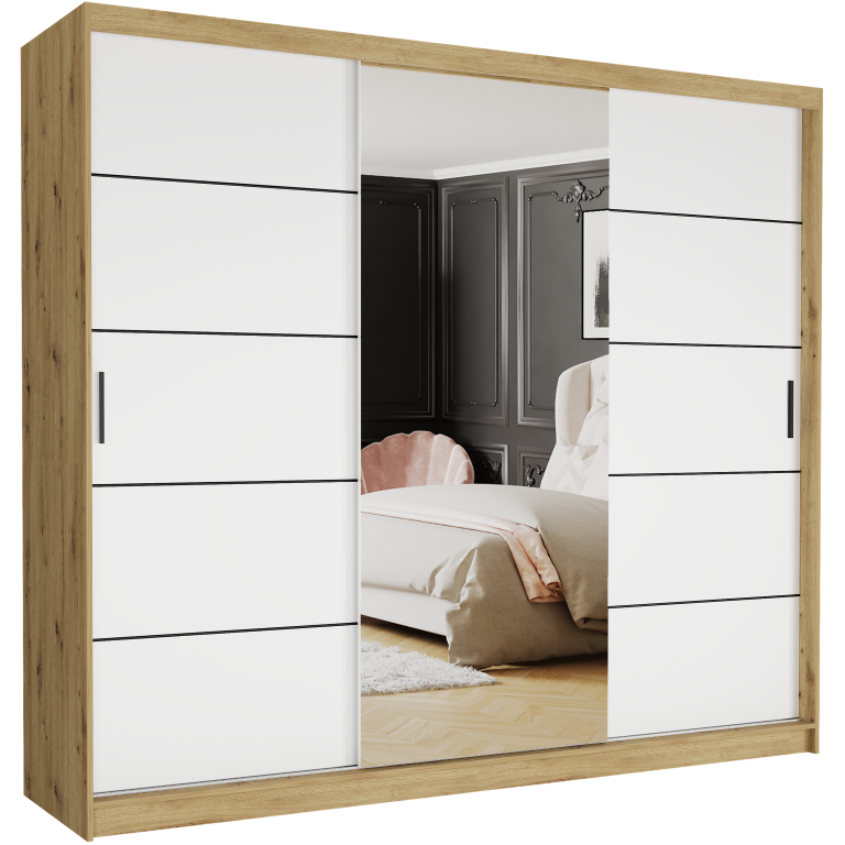 Szafa przesuwna 250 cm z lustrem szprosy FRAMIRE Norvio II artisan biały