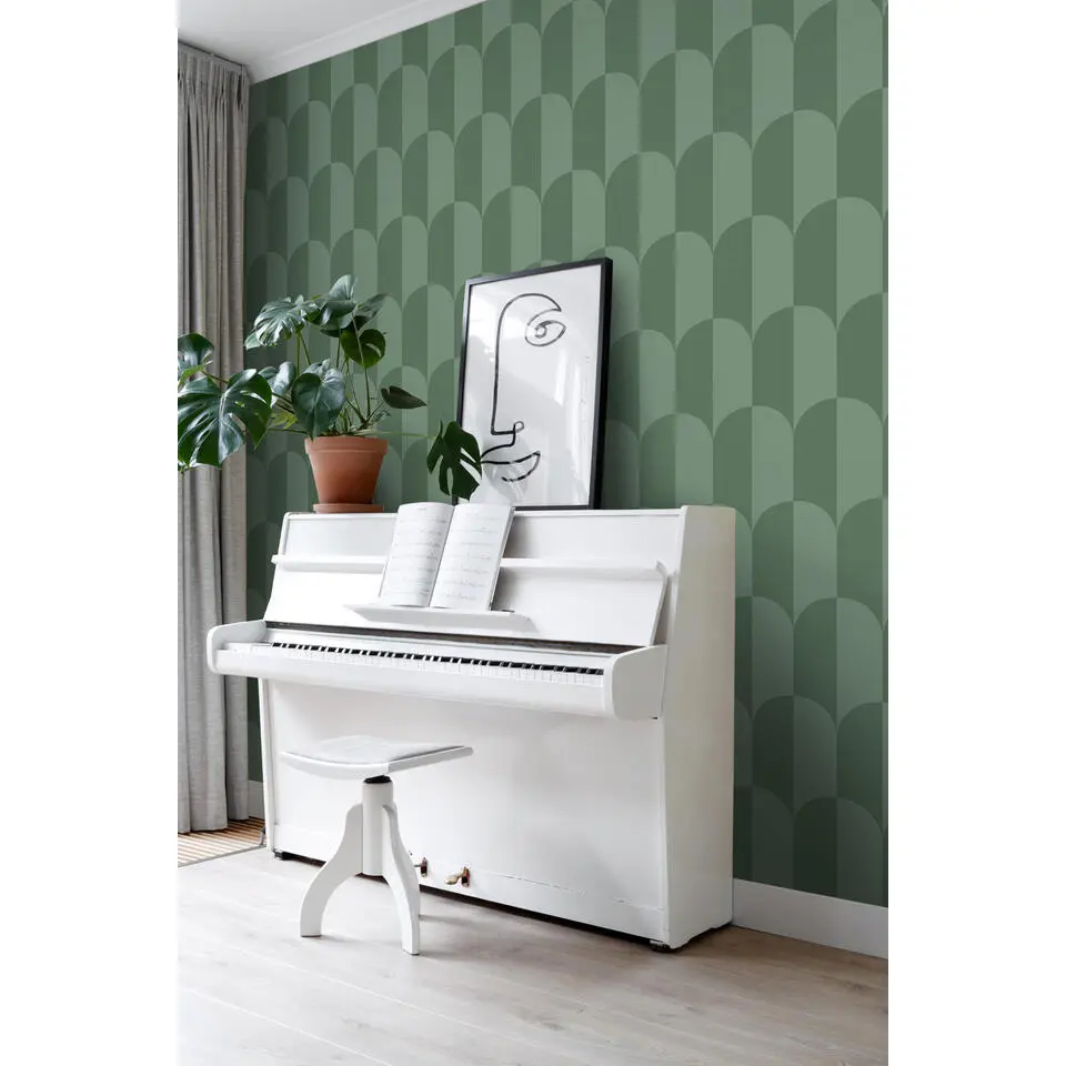 ESTAhome behang art deco bogen vergrijsd zeegroen - 53 cm x 10.05 m