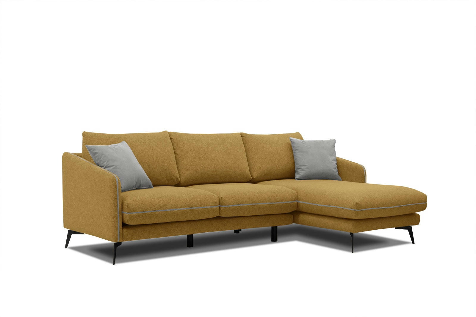 SOGEL - Canapé d'angle droit 4 places tissu jaune