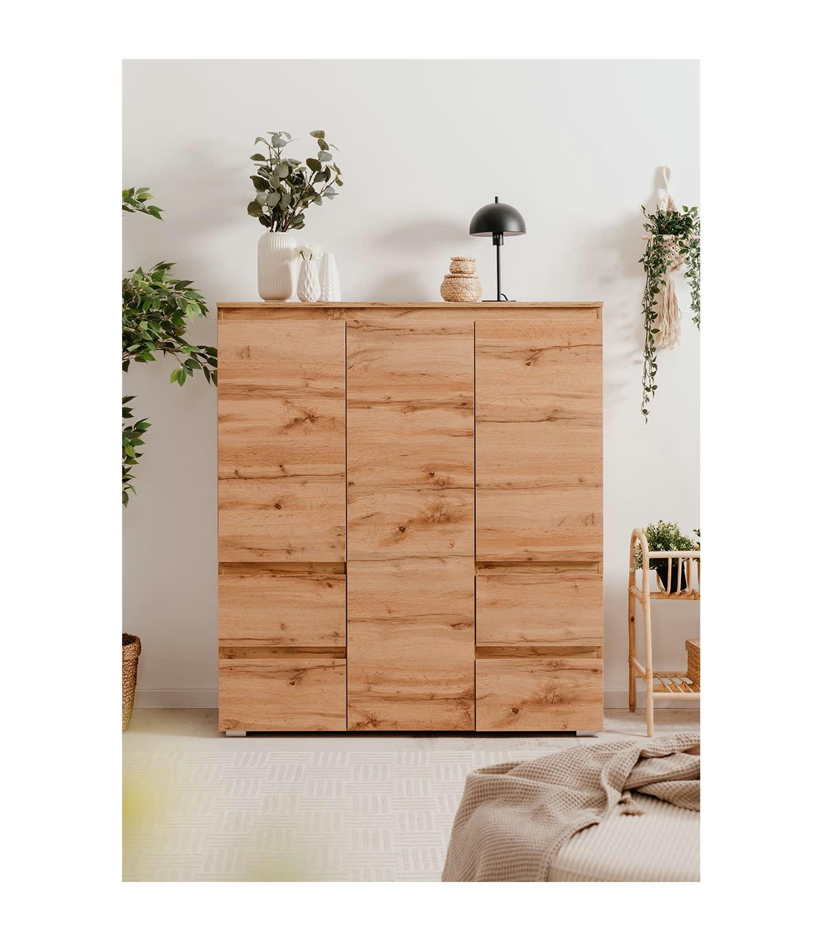 - Buffet haut 3 portes, 4 tiroirs et 5 étagères - L116 cm