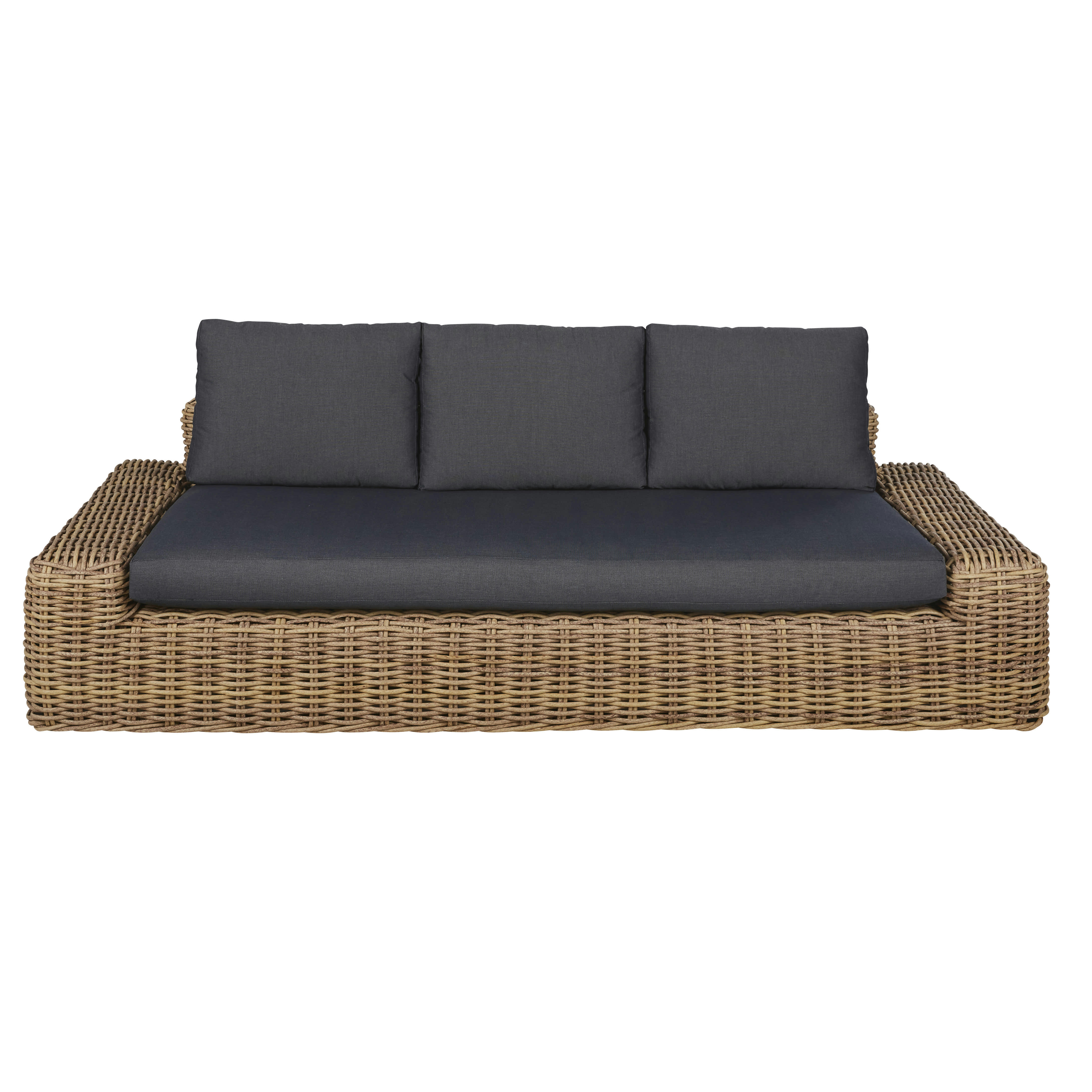 Cerrado - Canapé de jardin 3/4 personnes en résine tressée recyclée imitation rotin et polyester recyclé gris anthracite