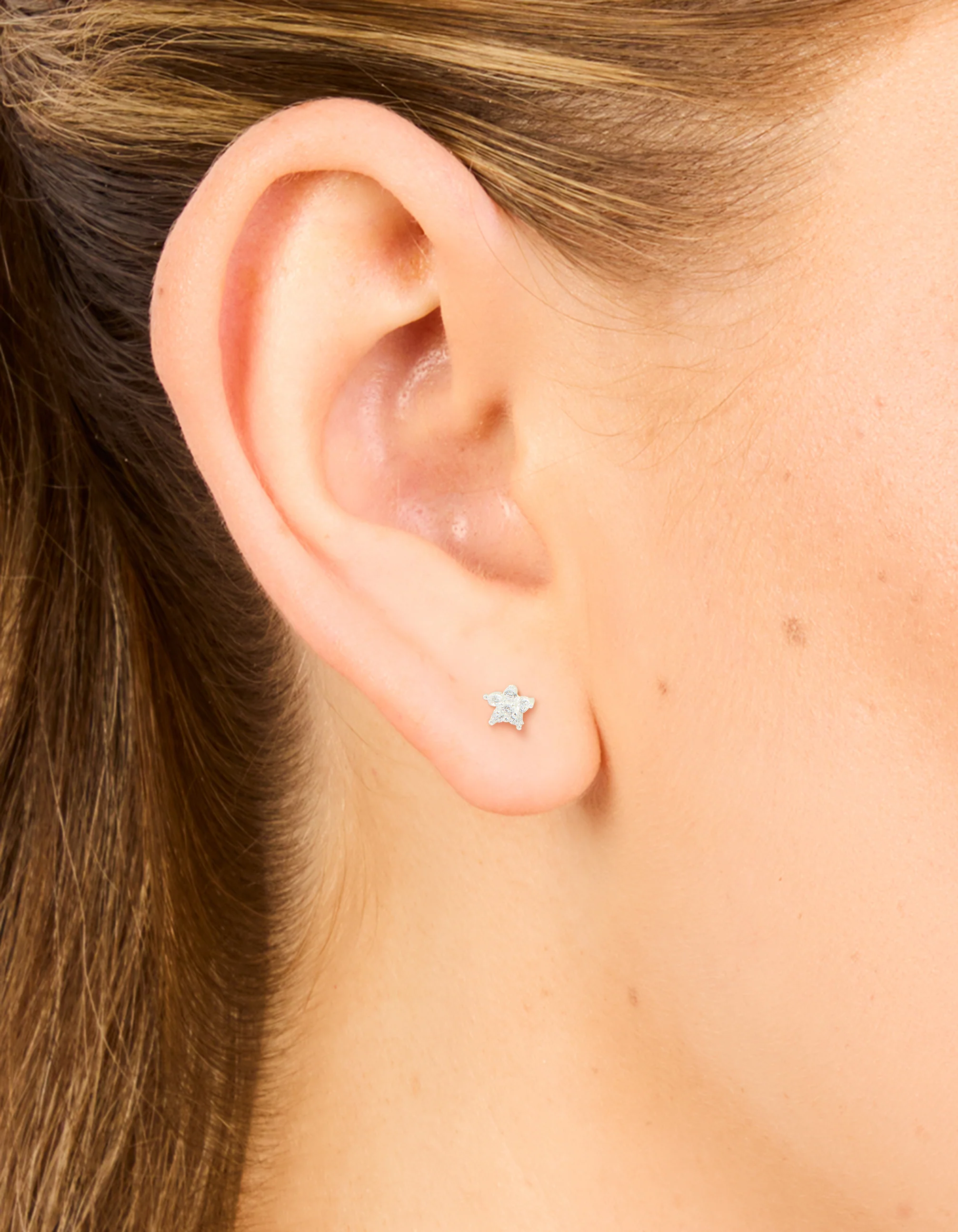 Sterling Silver Cubic Zirconia Flower Stud Earrings