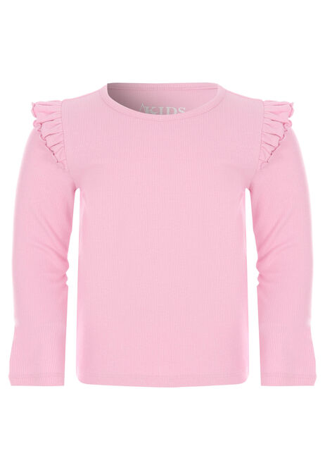Younger Girls Pink Frill Sleeve Top