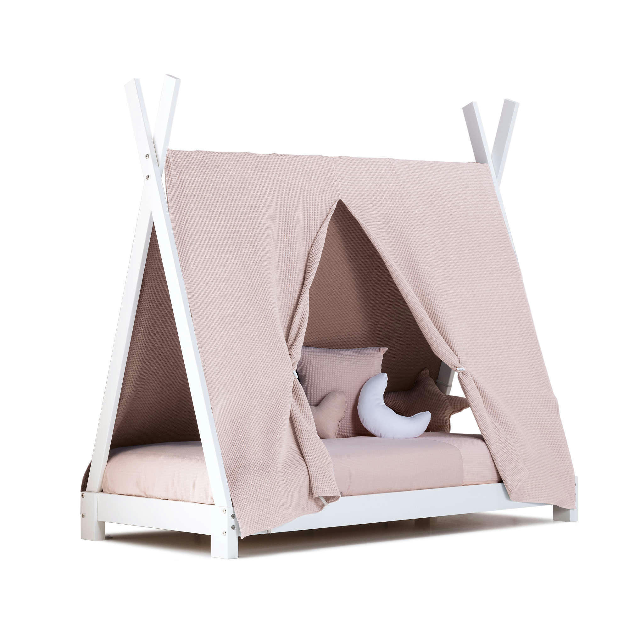 INDY - Lit Montessori pour bébé 70x140 cm avec textile en rose