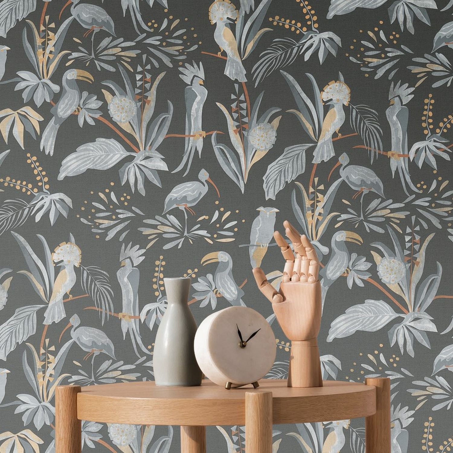 Livingwalls behang vogel zwart, grijs, beige en oranje - 53 cm x 10.05 m - AS-388983