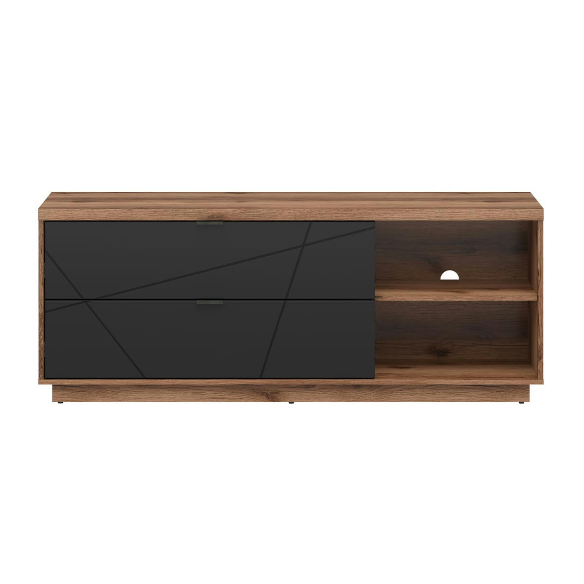 - Meuble tv 2 tiroirs 2 niches 156 cm noir et naturel