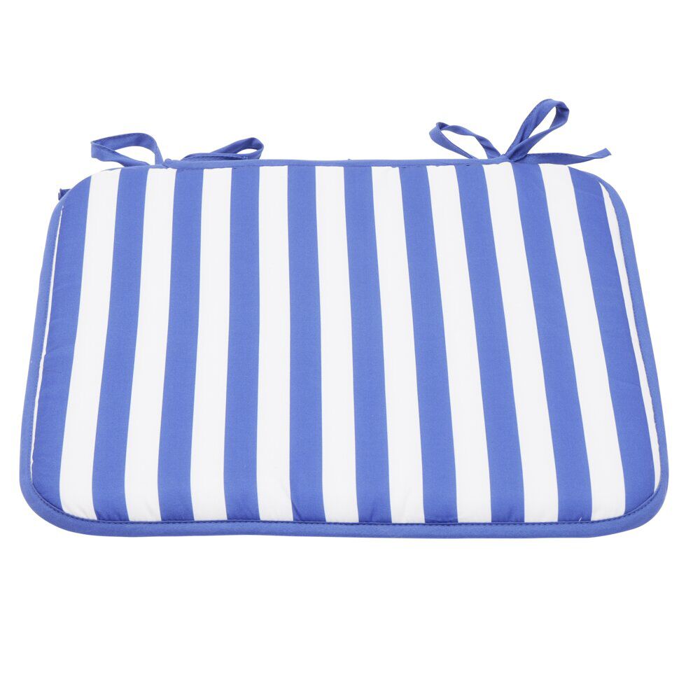 Galette de chaise carrée rayures bayadères blanches et bleues 40x40cm