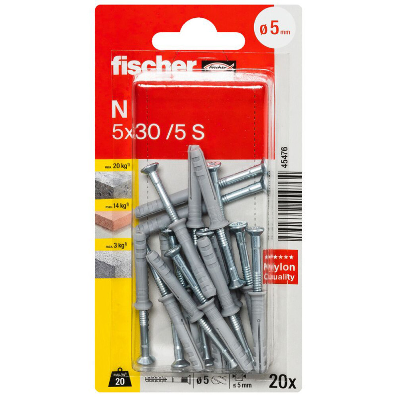 Cheville à frapper N Ø 5 x 30 mm / 5 mm 20 pièces