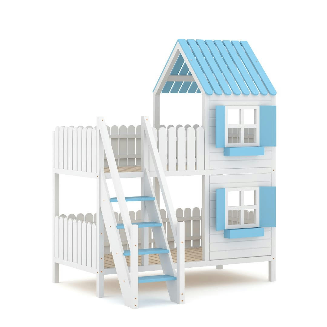 - Lit superposé en pin massif&HDF 200x90 bleu