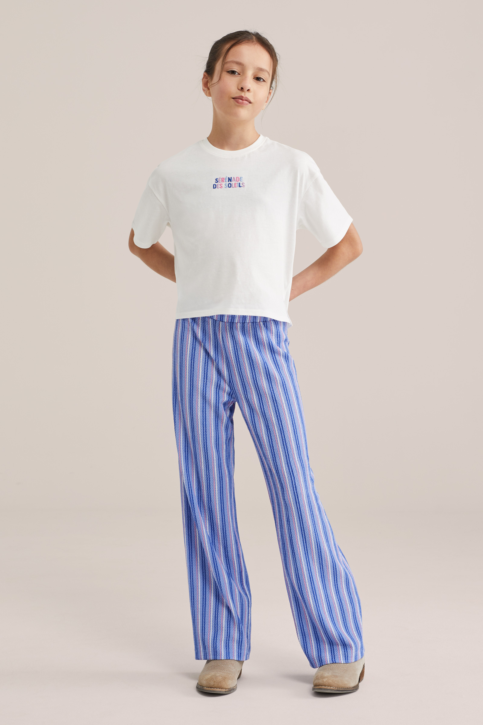 Meisjes wide leg broek met streep