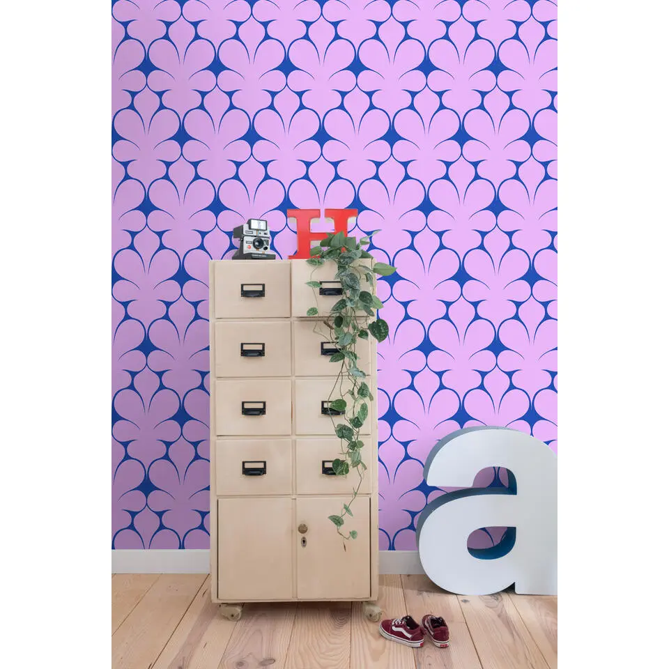 ESTAhome behang retro ornamenten paars en blauw - 50 x 900 cm