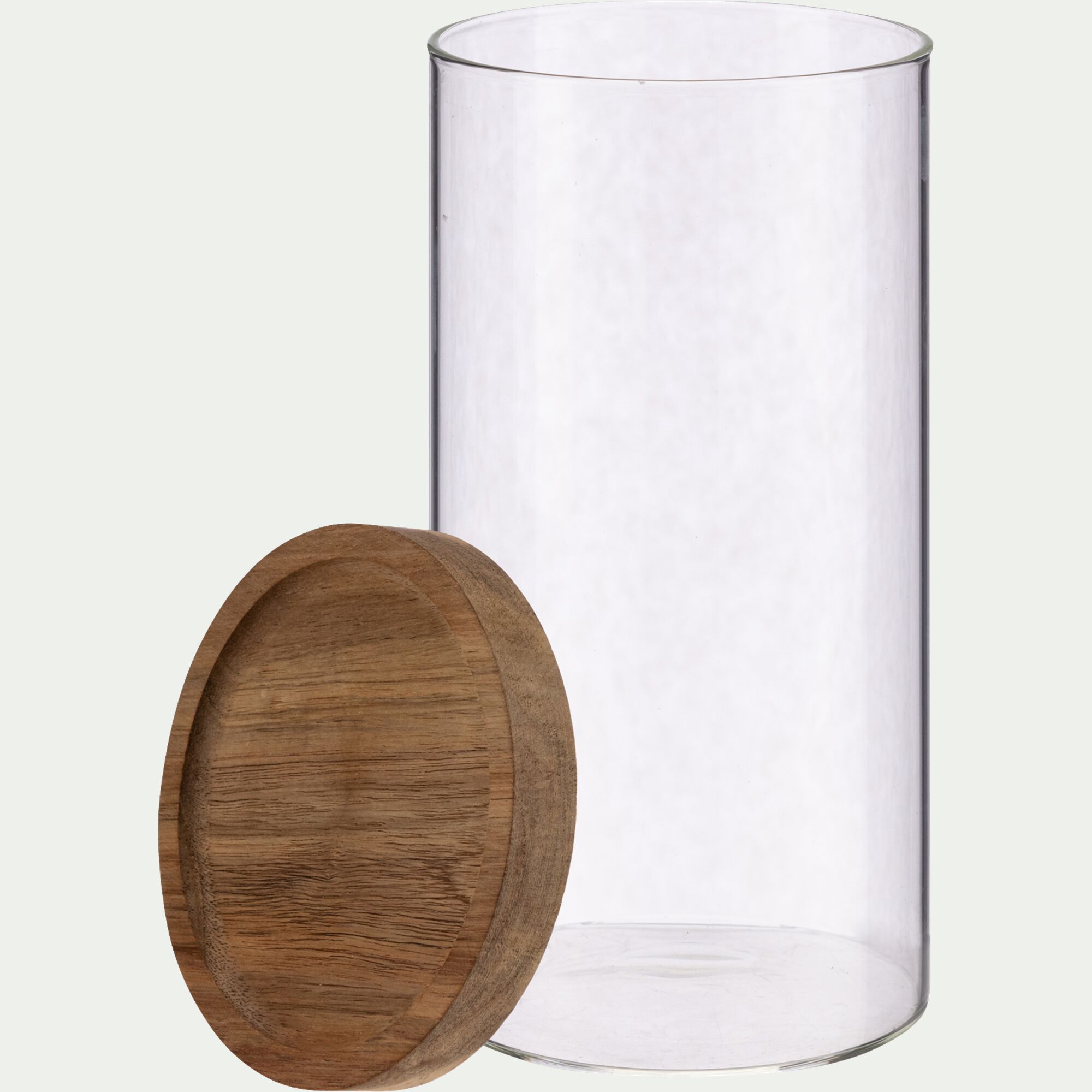 RONDA - Bocal en verre avec couvercle en acacia 1L - transparent