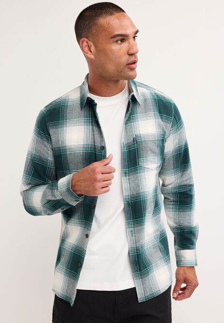 Mens Teal Flannel Check Long Sleeve Shirt