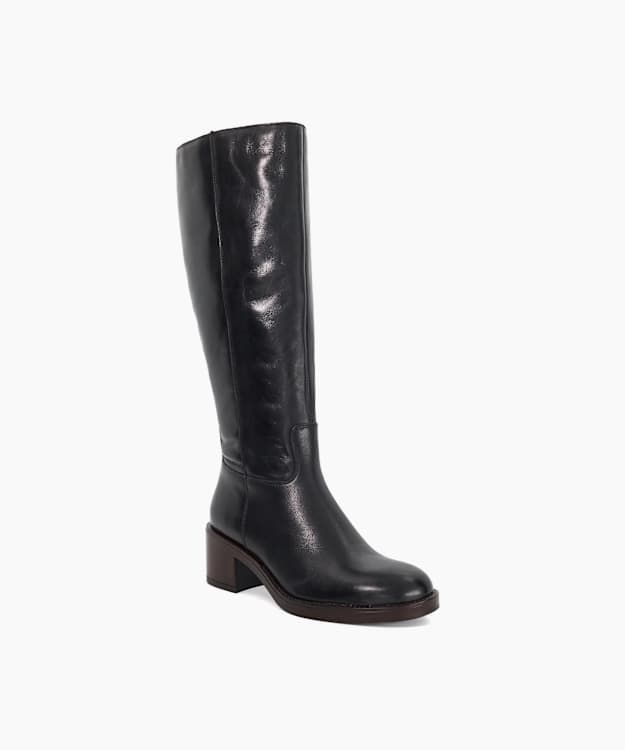 Tammies Black - Leather Chunky Knee High Boots