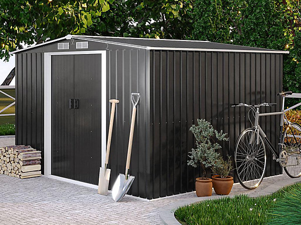 Abri de jardin métal en acier galvanisé gris 6,6 m² - MANSO