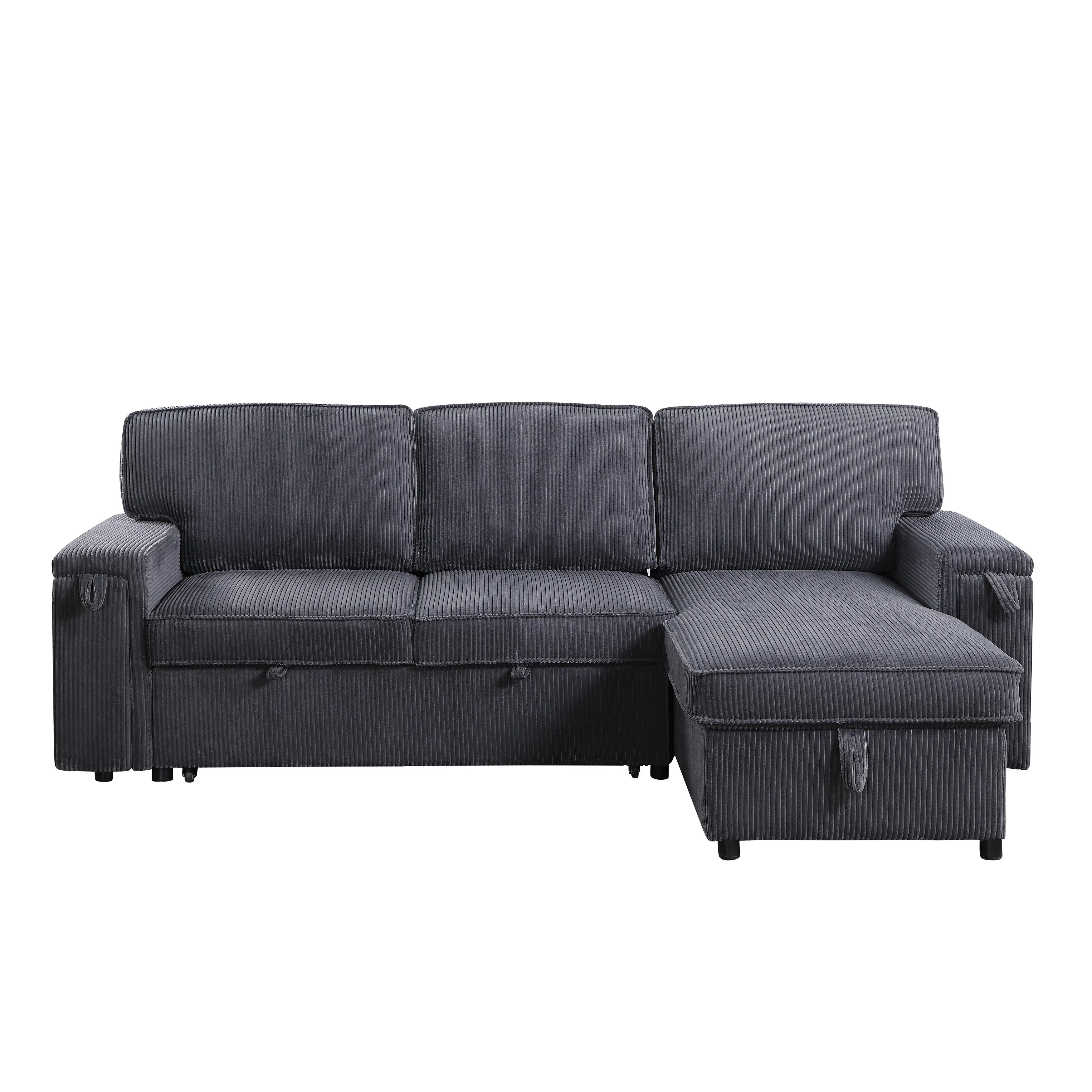 Modern L Shaped Sectional Sofa Bed with Pull Out Sleeper and Storage Chaise for Small Apartments or Guest Rooms