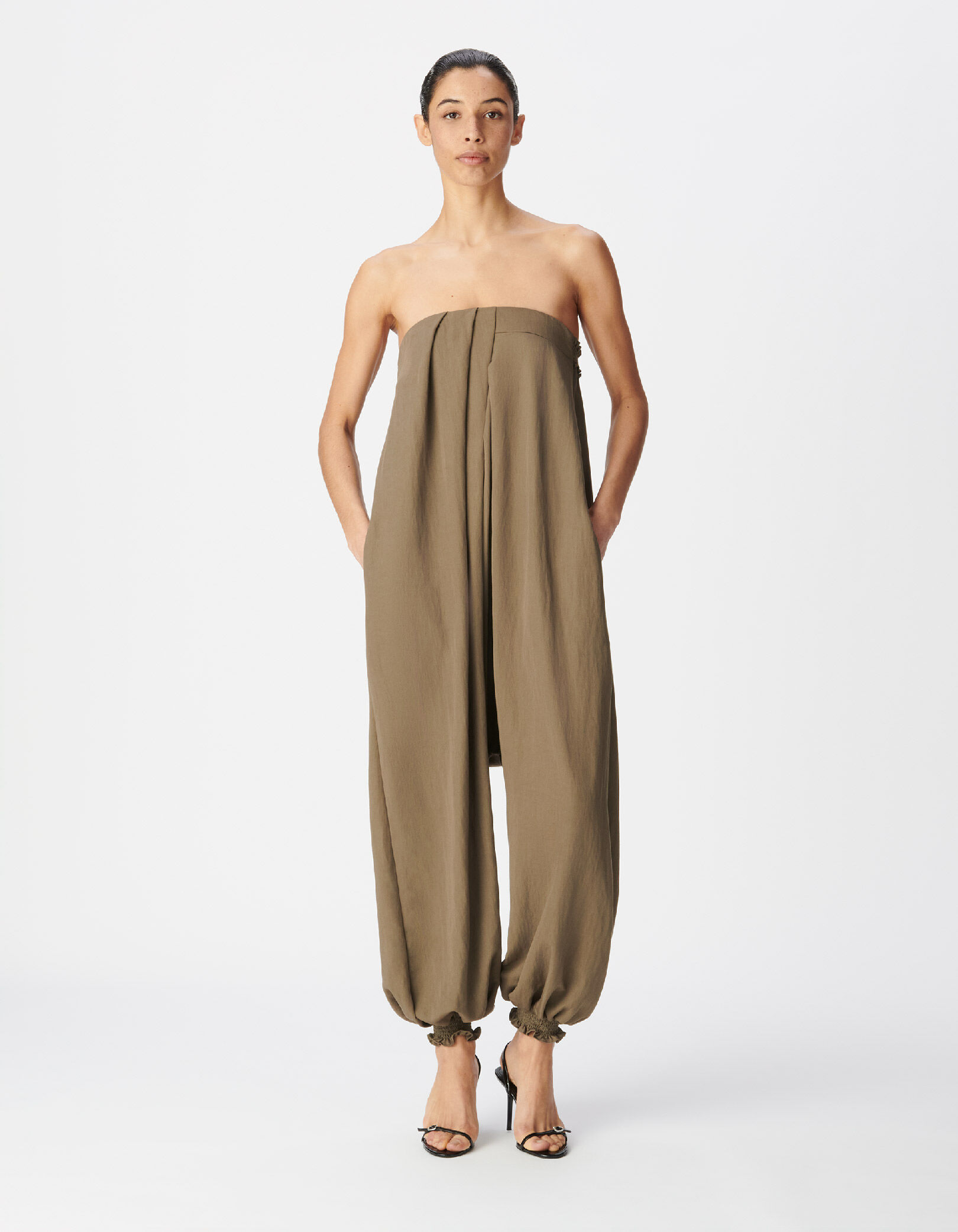 Combinaison-pantalon kaki forme bustier Femme