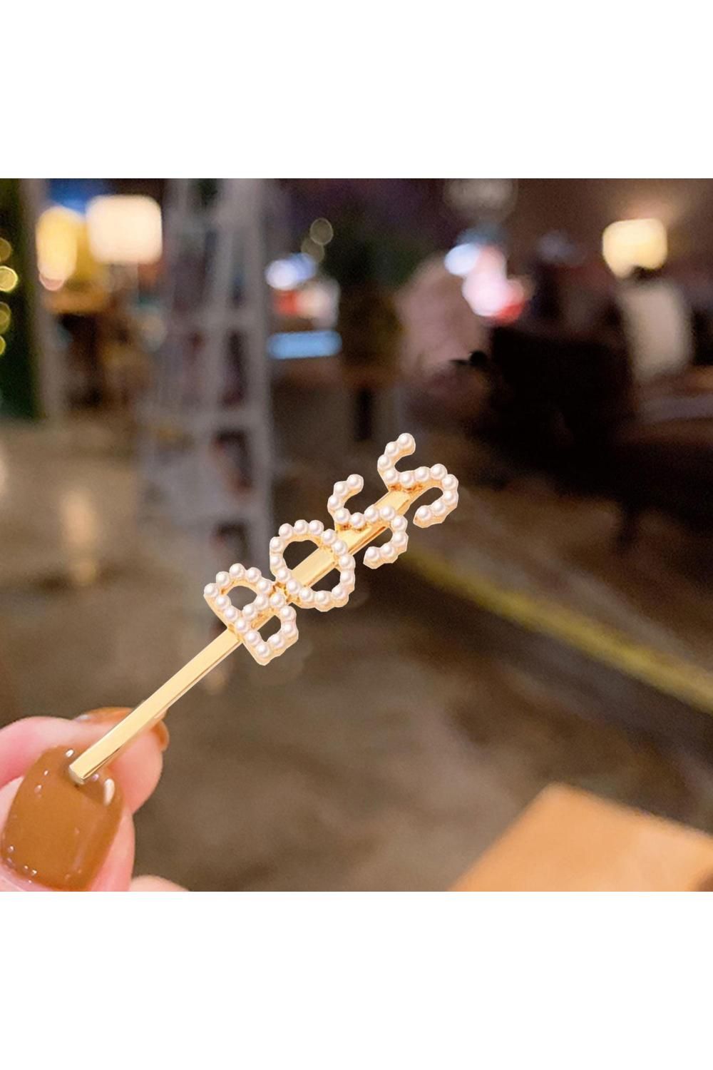 Envie Envie Pearl Words Hairpin Boss Letter Statement Hair Clip Fashion Accessory Gold