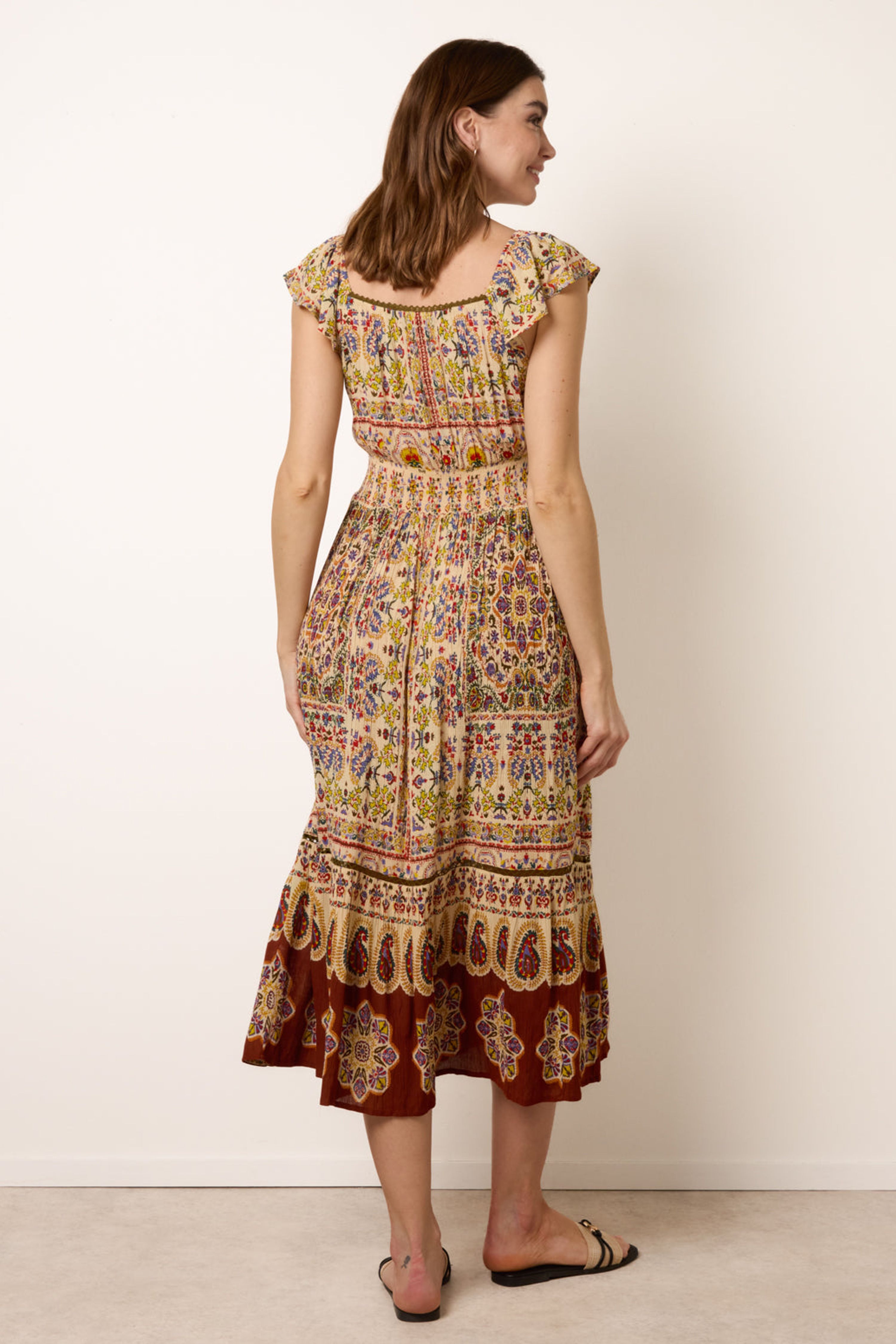 Blue Vanilla Multi V Neck Embroidery Trim Paisley Maxi Dress