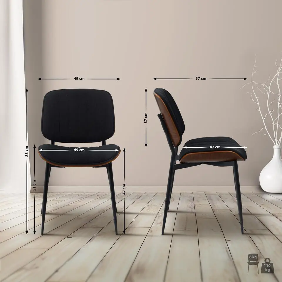 CLP Eetkamerstoel Tiffin Stof - walnoot/zwart