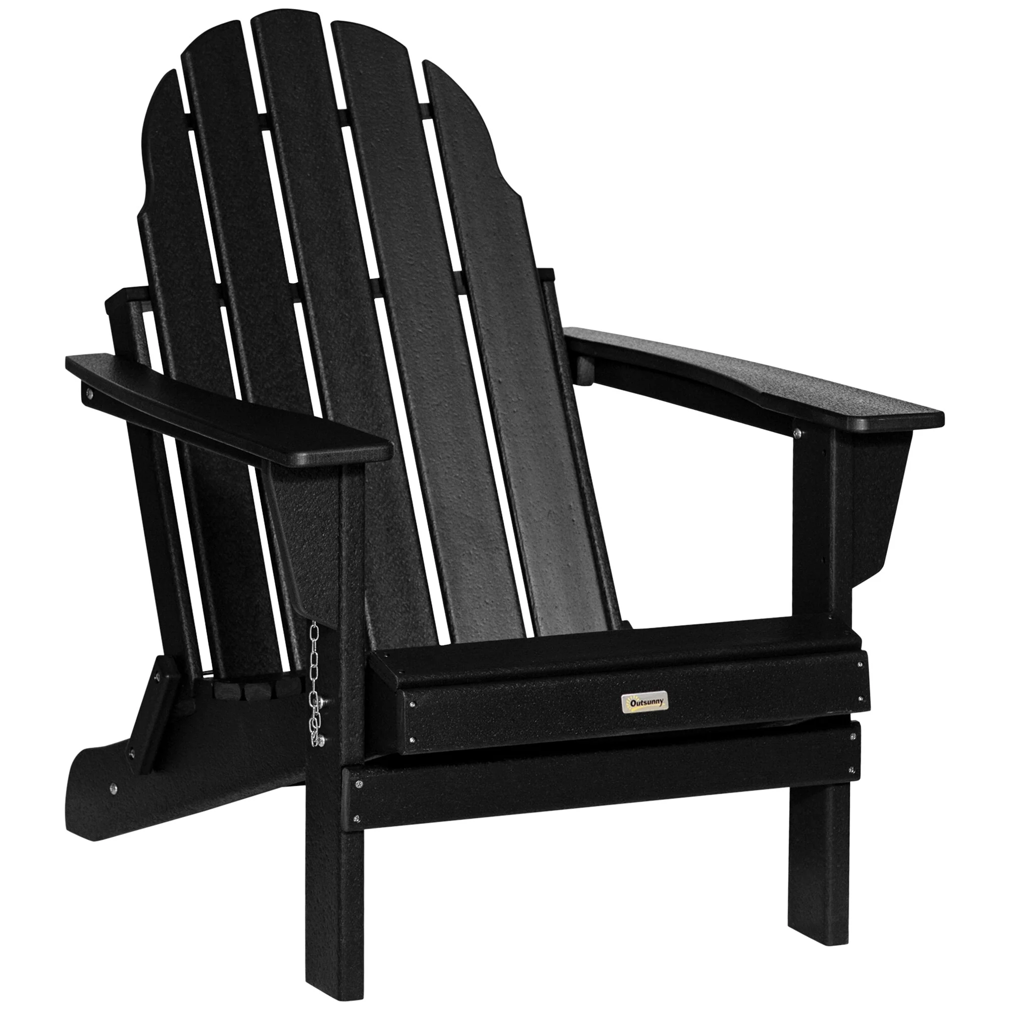 Portable Folding Adirondack Chair - Weather Resistant HDPE Fire Pit Seat for Patio, Garden, Backyard, Lawn - Black